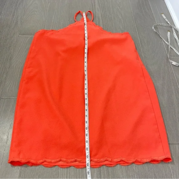 Trina Turk Scalloped Halter Mini Dress Coral Orange Crape Size 12 Spring Summer - Picture 15 of 16